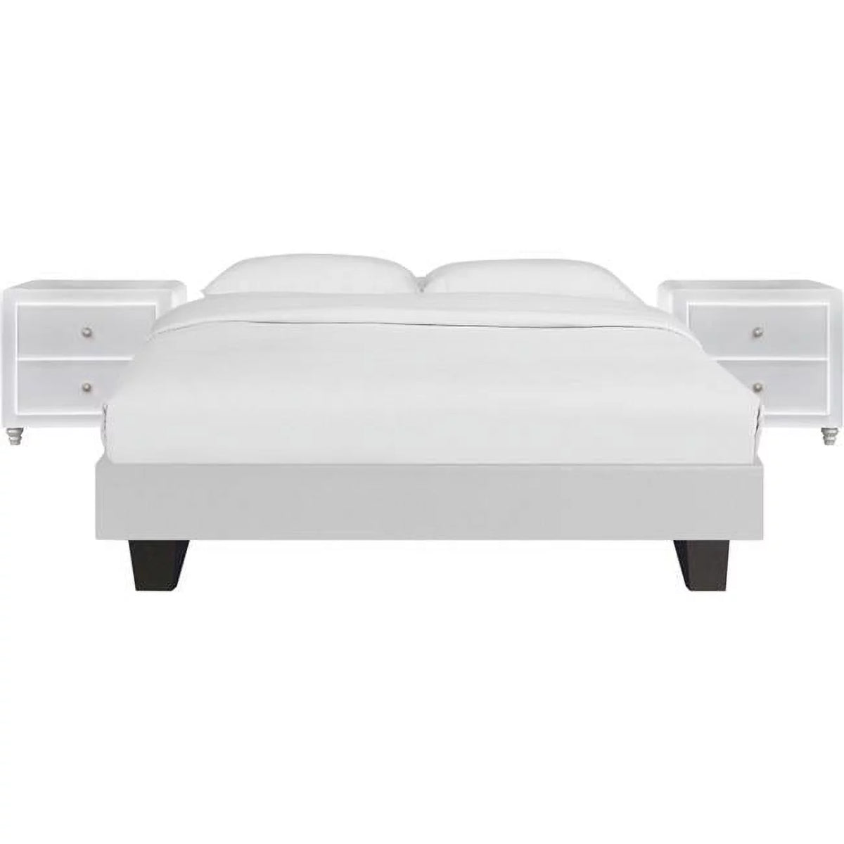 White Queen Size Platform Bed with Two Nightstands W1428