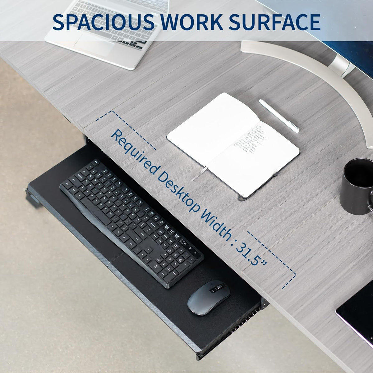 Large Height Adjustable Under Desk Keyboard Tray, 27 x 11 inch, Black P7892
