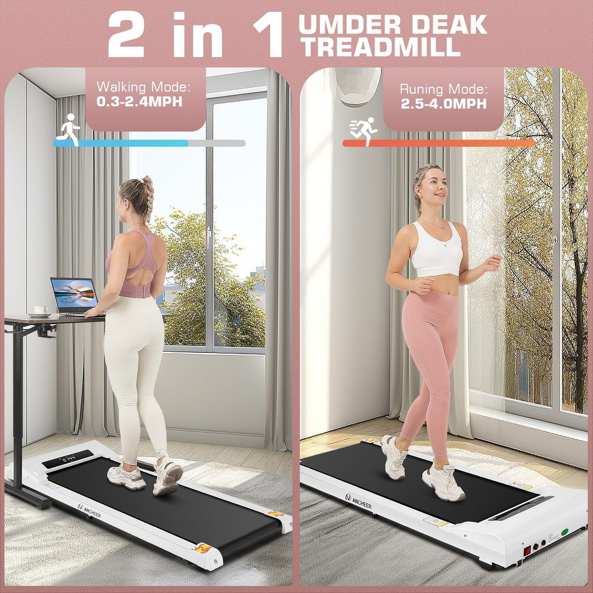 2.5HP Under Desk Treadmill with Remote Control W375