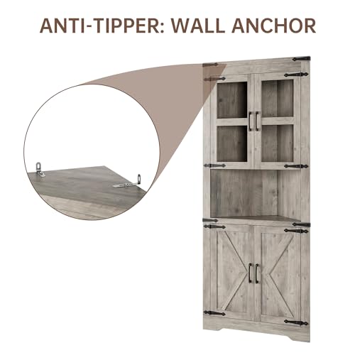 White Tall Corner Cabinet with Barn Door and Adjustable Shelves S7481