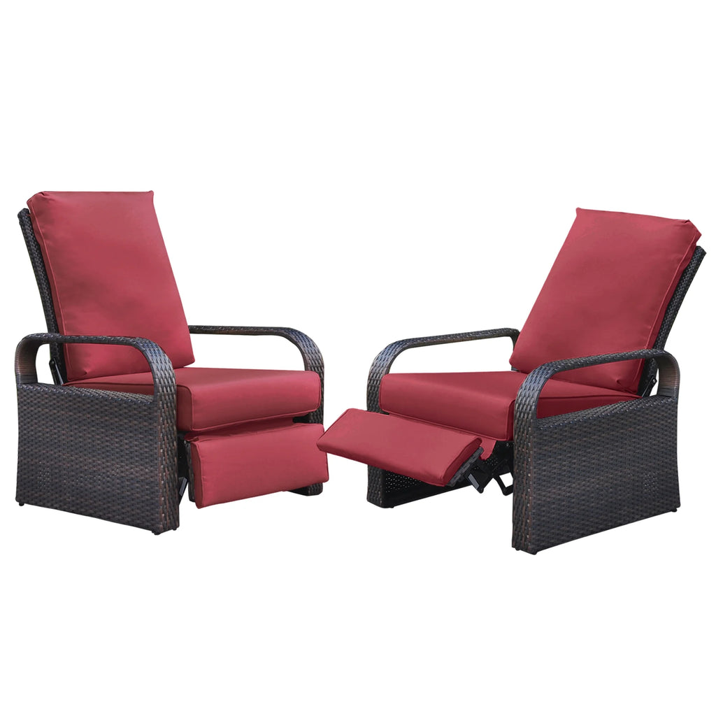Red Resin Wicker Recliner Chair with Footrest X1981