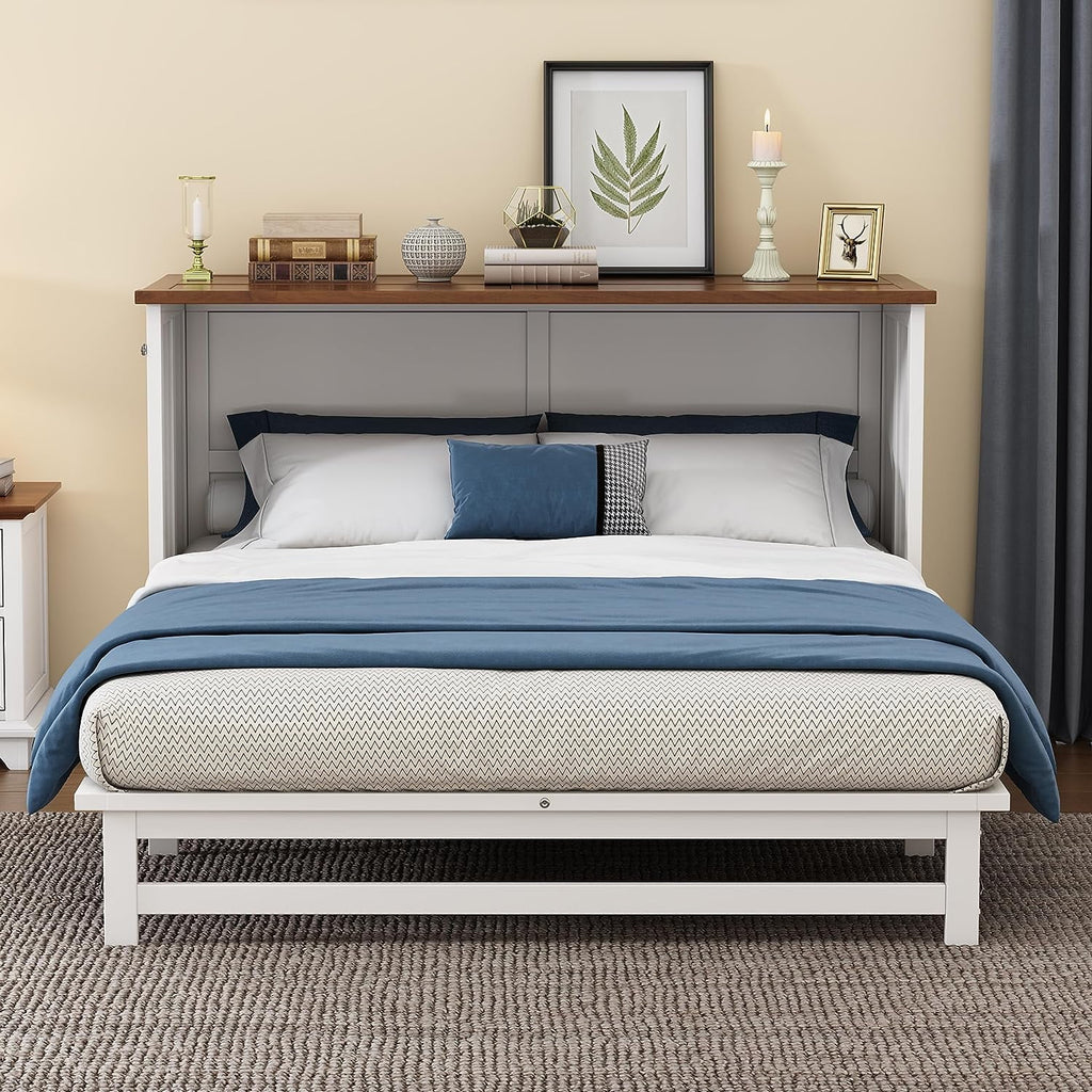 Queen Size Foldable Wood Murphy Bed Chest with Charging Station and Storage Drawer N52101