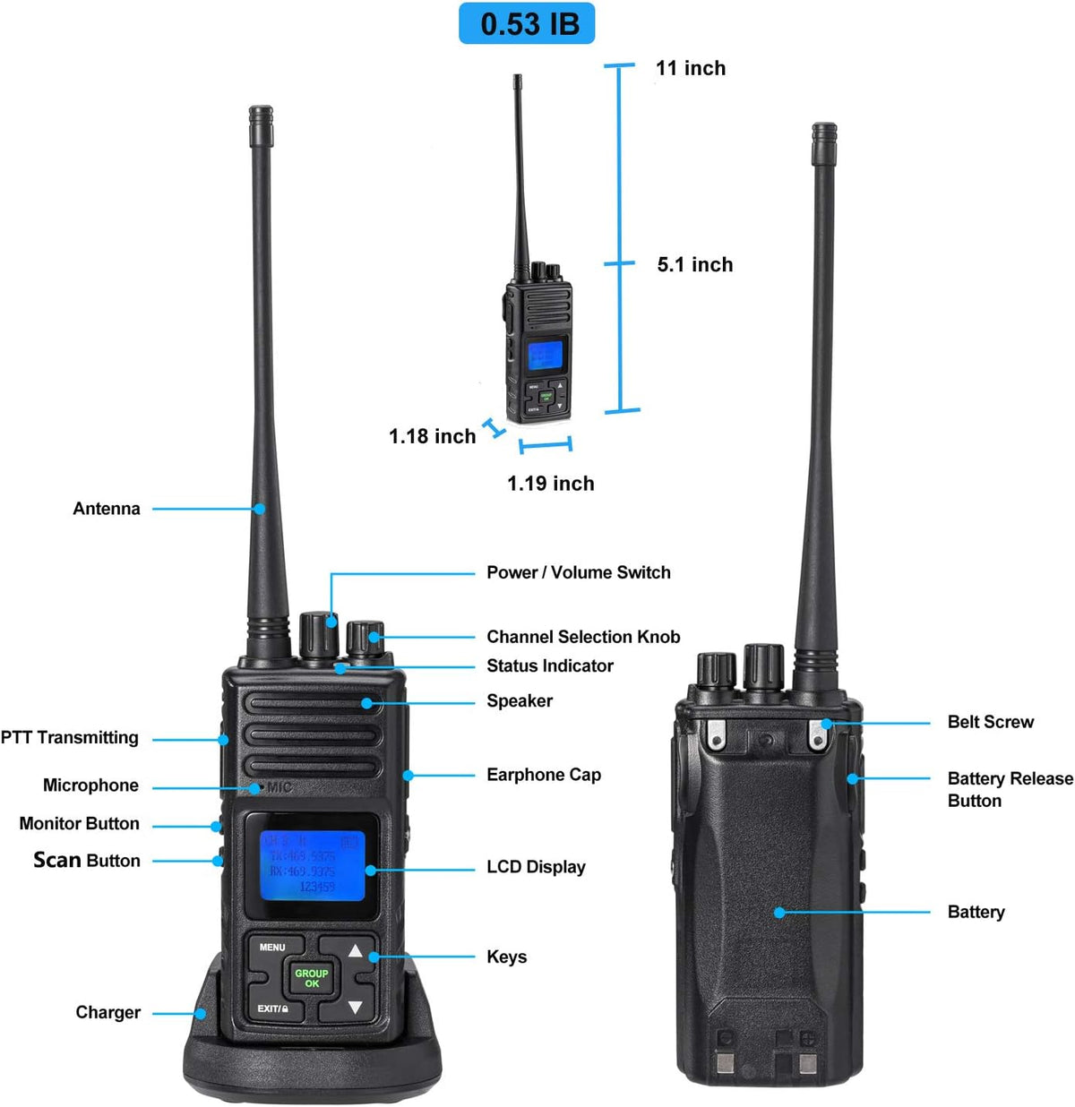 6 Packs UHF Two Way Radio with Earpieces B235