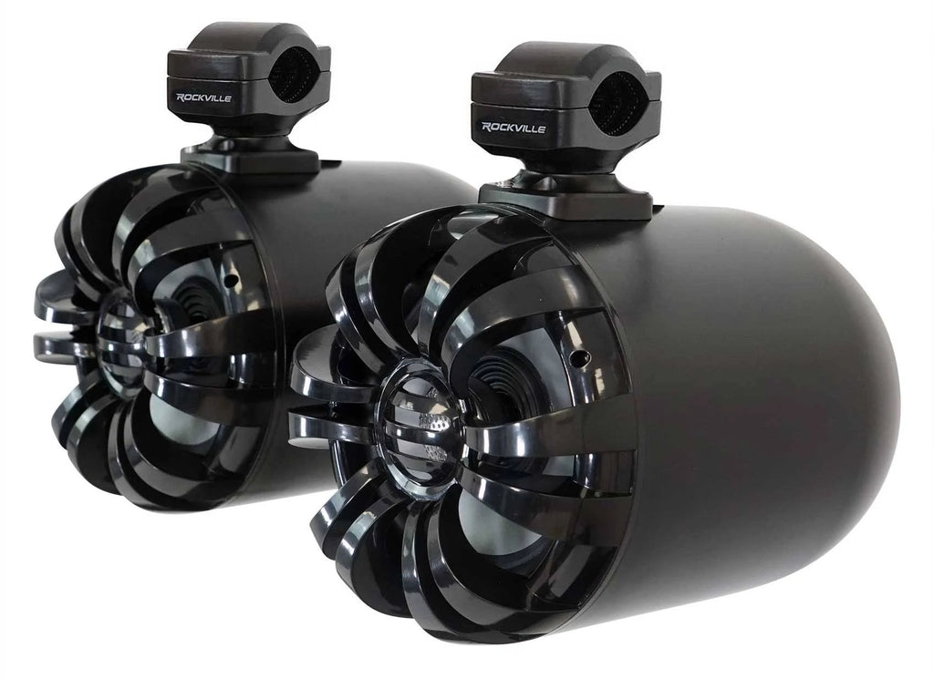 Rockville WB65 Black 6.5x22 600W Metal Marine Wakeboard Swivel Tower Speakers D87644