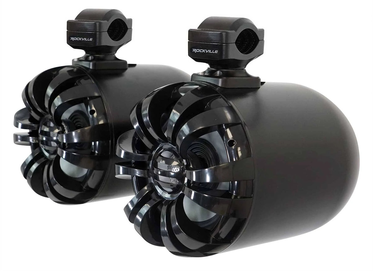 Rockville WB65 Black 6.5x22 600W Metal Marine Wakeboard Swivel Tower Speakers D87644