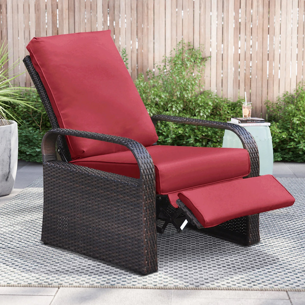 Red Resin Wicker Recliner Chair with Footrest X1981