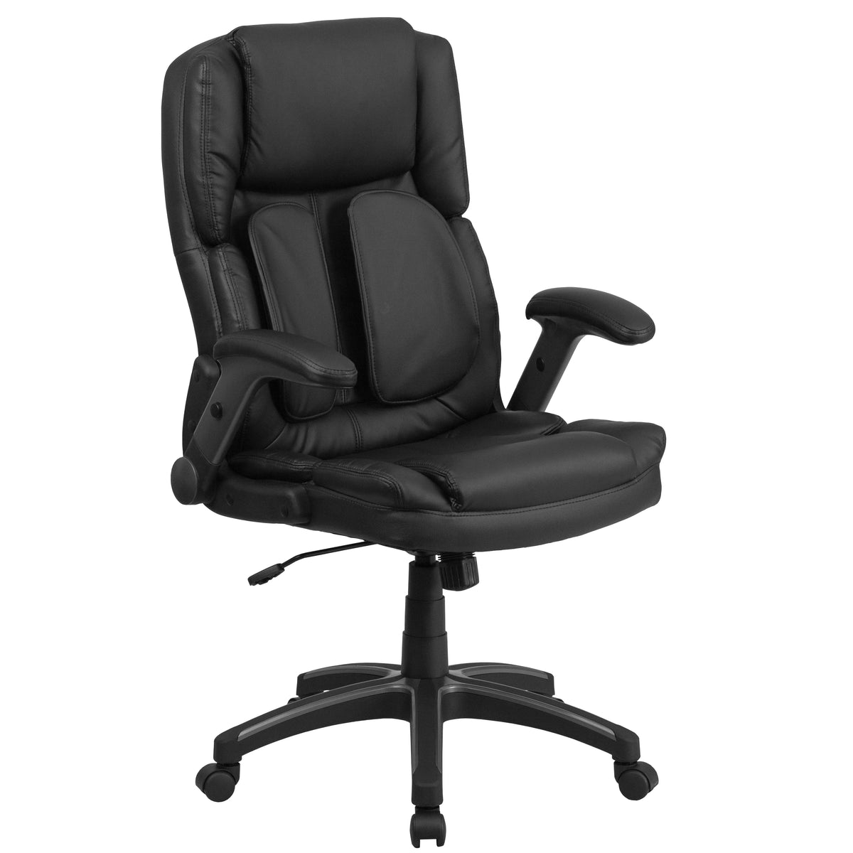Black LeatherSoft Executive Swivel Ergonomic Office Chair with Flip-Up Arms J5242