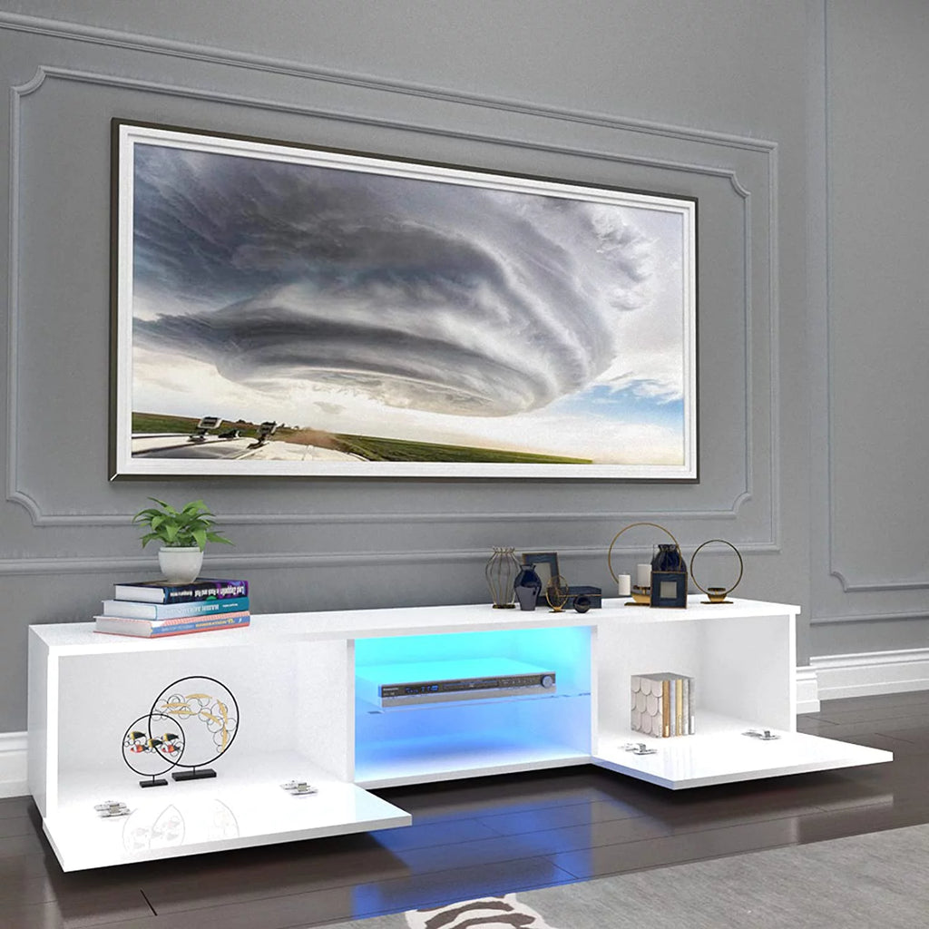 High Gloss White LED Light TV Stand with Storage, Shelves K770709