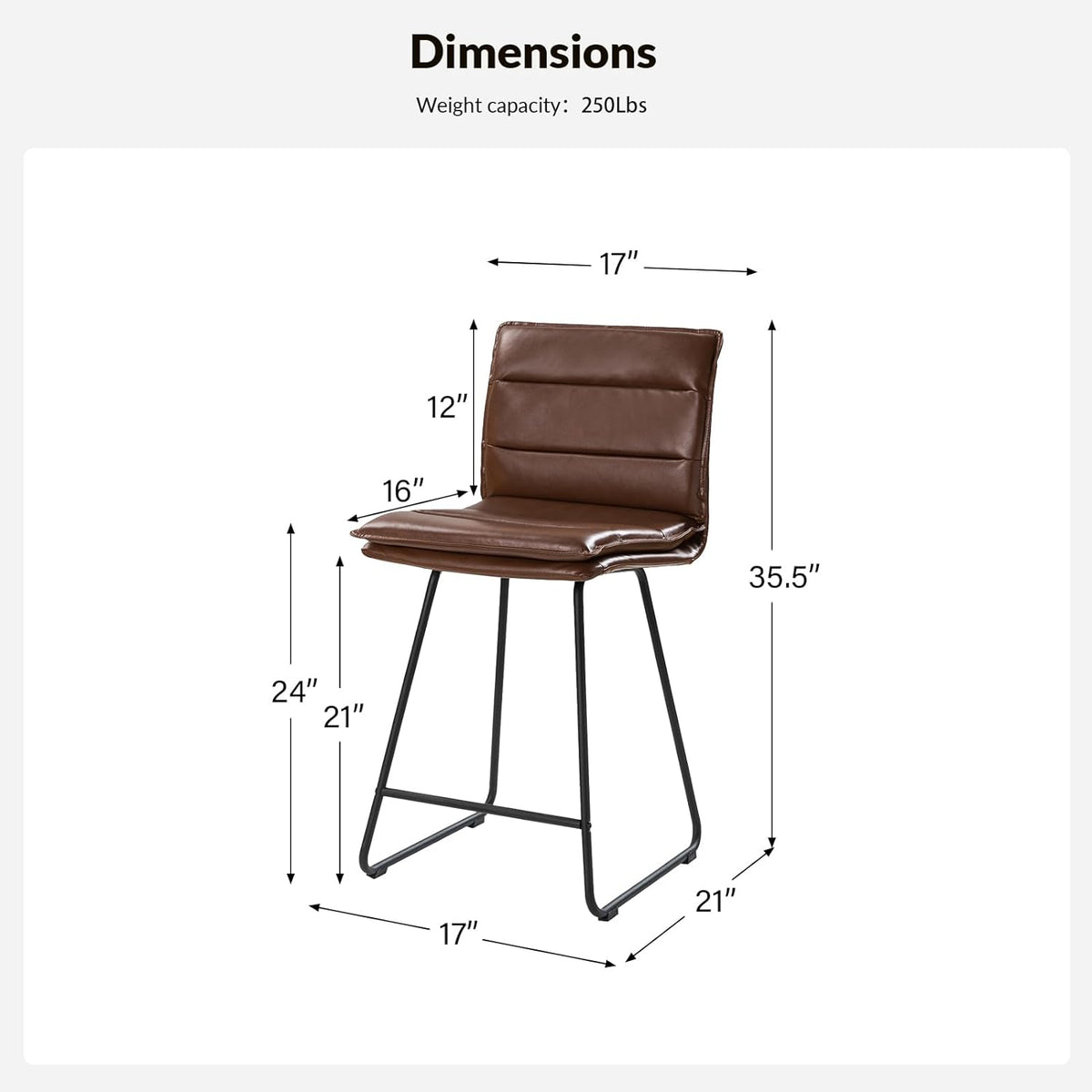 Faux Leather Bar Stools Set Of 4 With Metal Base & Footrest, Armless Bar Chairs Z50331