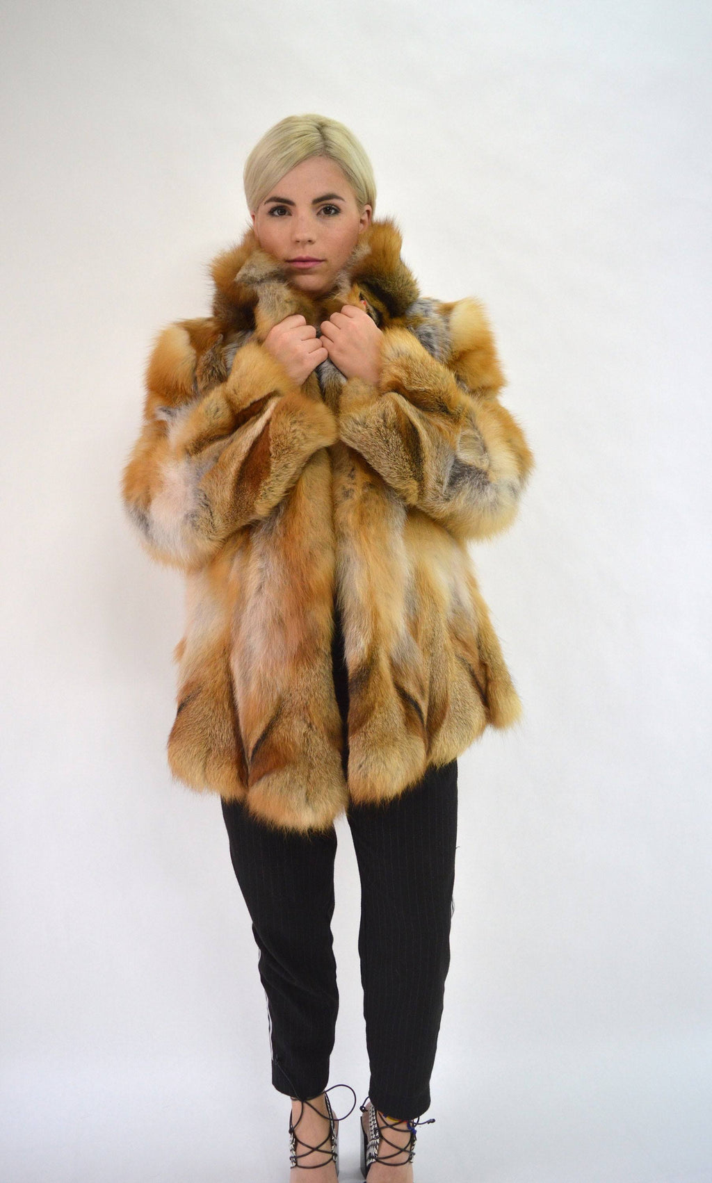 Red Fox Fur Hooded Coat W90674