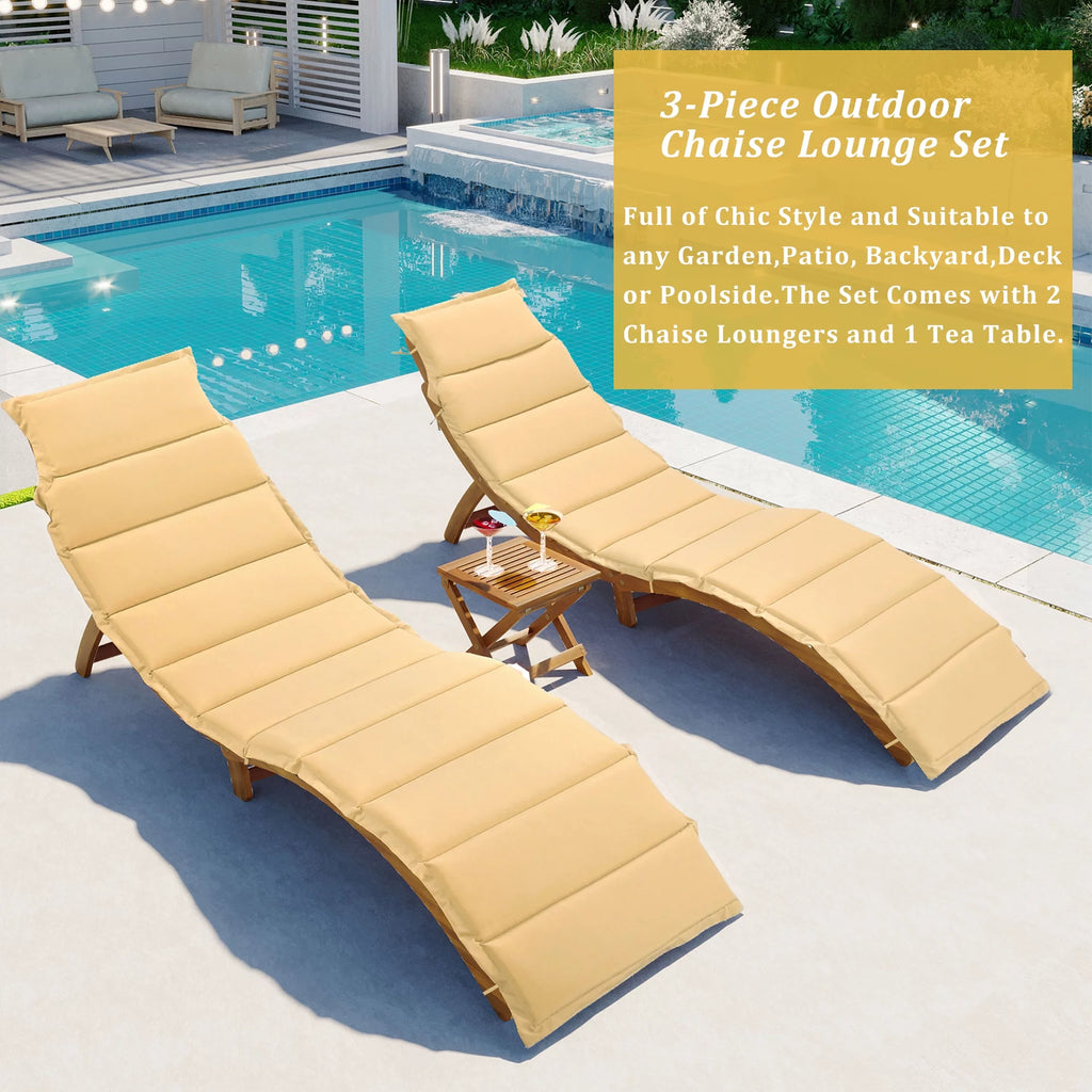 Portable Wood Chaise Lounge Set with Tea Table B448