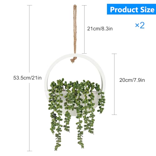 2 Pcs Artificial Hanging Succulents Plants in Pot with Lanyard J2393