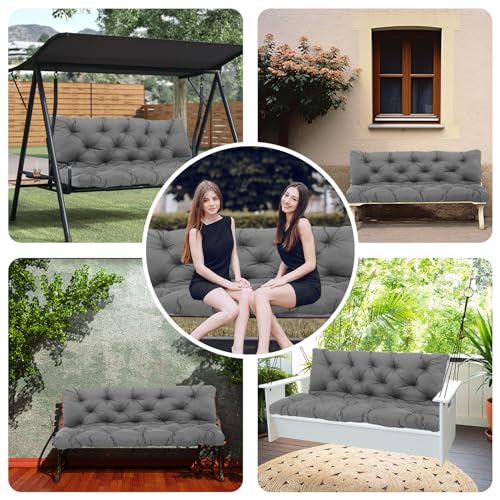 Grey 60 inch 2-3 Seater Waterproof Patio Swing Cushions with Backrest Ties W4155