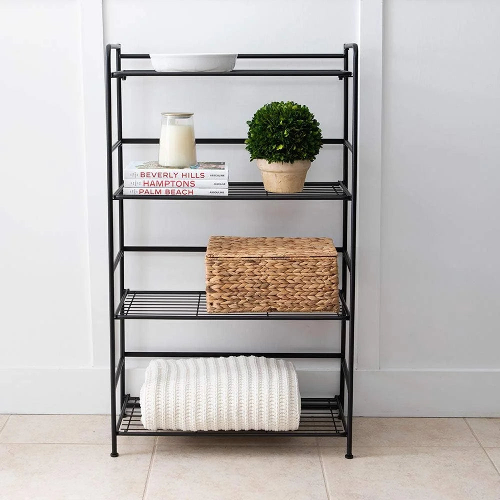 Black Metal 4 Shelves Folding Bookcase E903890