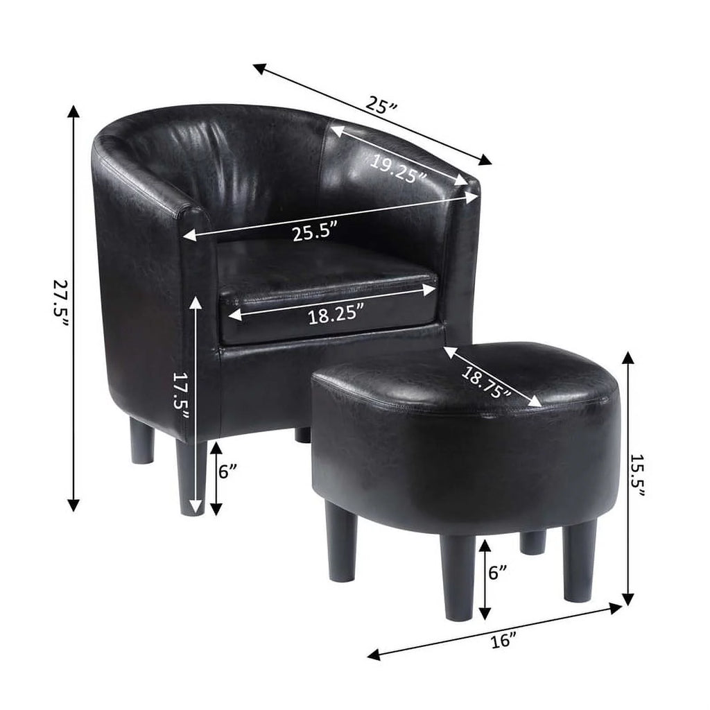Contemporary Faux Leather Accent Chair with Ottoman in Black O40737