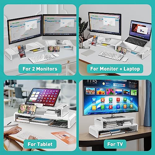 Black Dual Monitor Stand Riser with Drawer O117