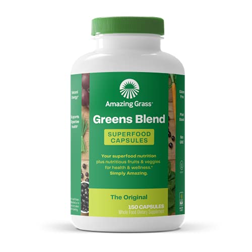 150 Capsules Super Greens with Organic Spirulina, Chlorella, Beet Root Powder, Digestive Enzymes & Probiotics T9799