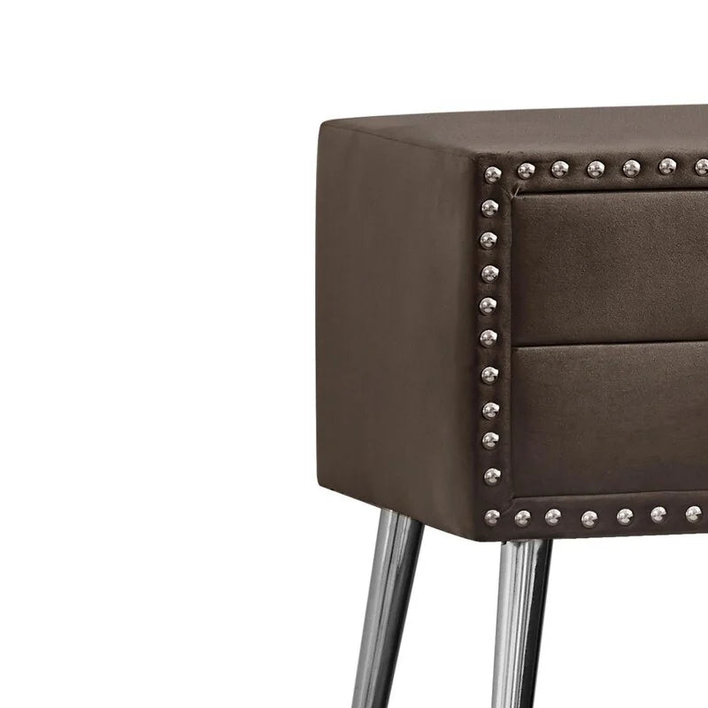 Brown Velvet 2 Drawer Solid Wood Bedside Table M2511