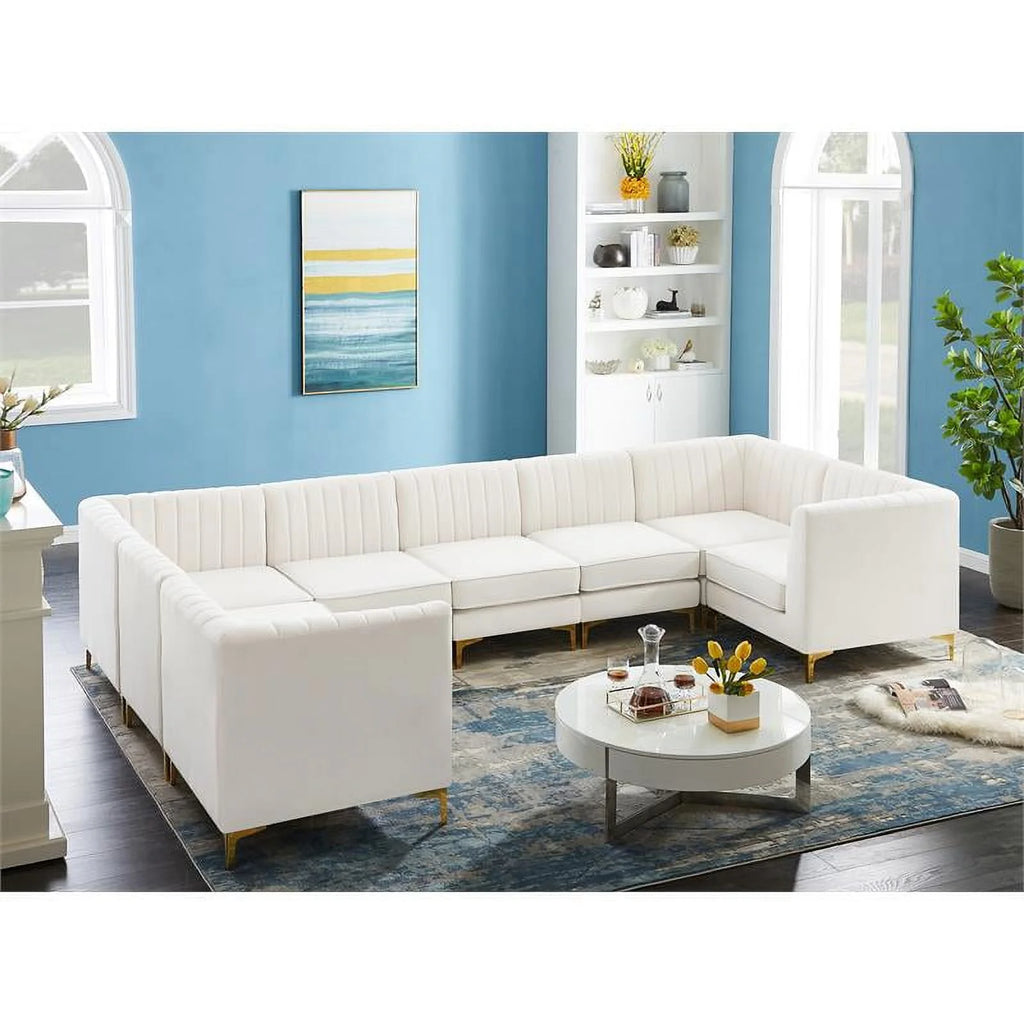 Cream Velvet Modular Sectional X4517