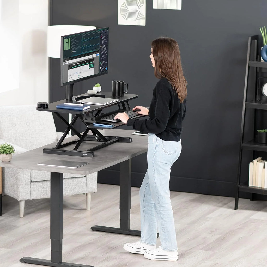 Black Height Adjustable Standing Desk Monitor Riser X504
