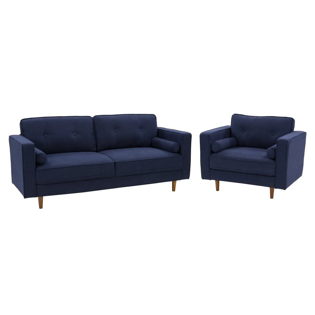 Navy Blue Fabric Chair and Sofa Set 2pcs U7348