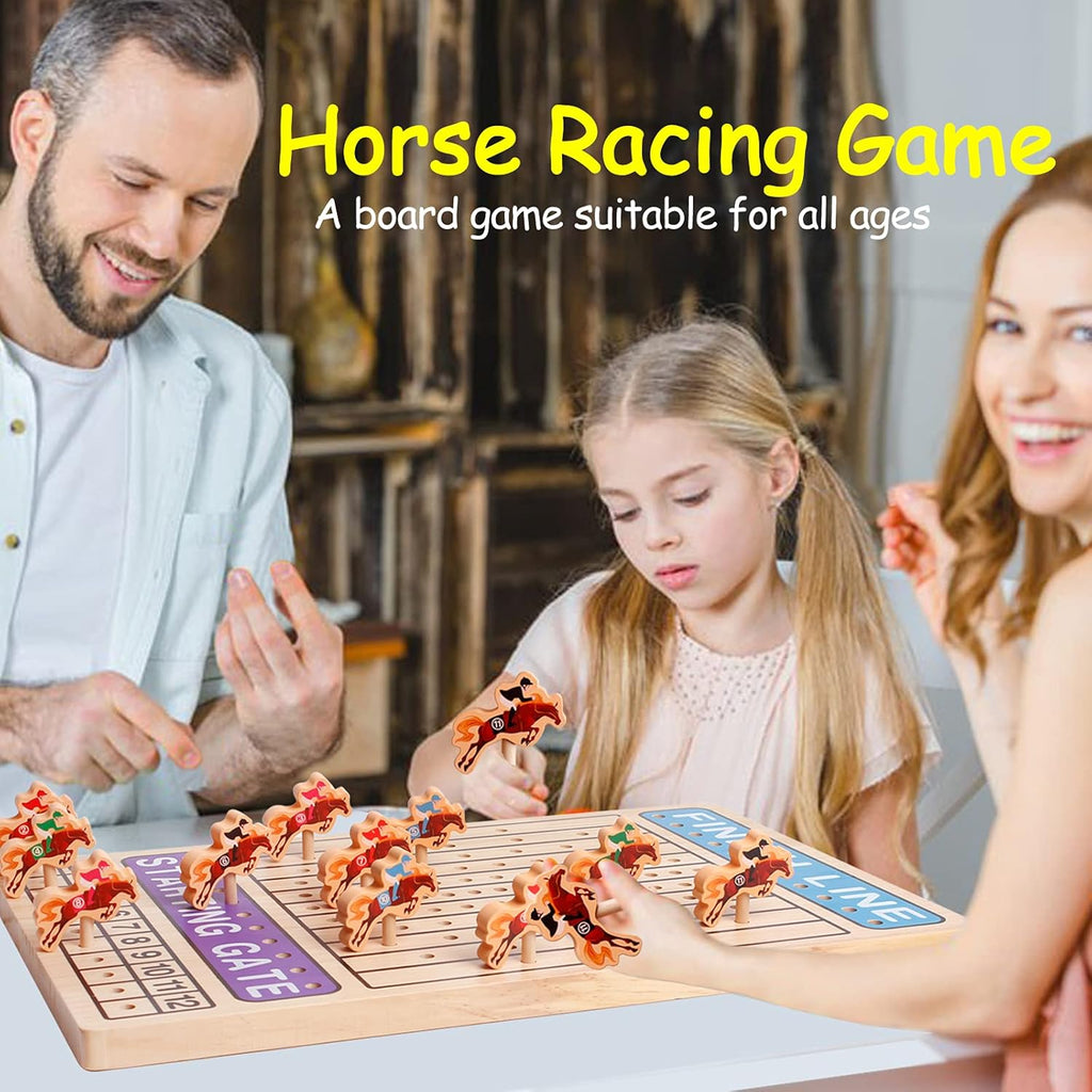 Wooden Horse Racing Game with 11 Durable Horses Dice & Cards Q551341