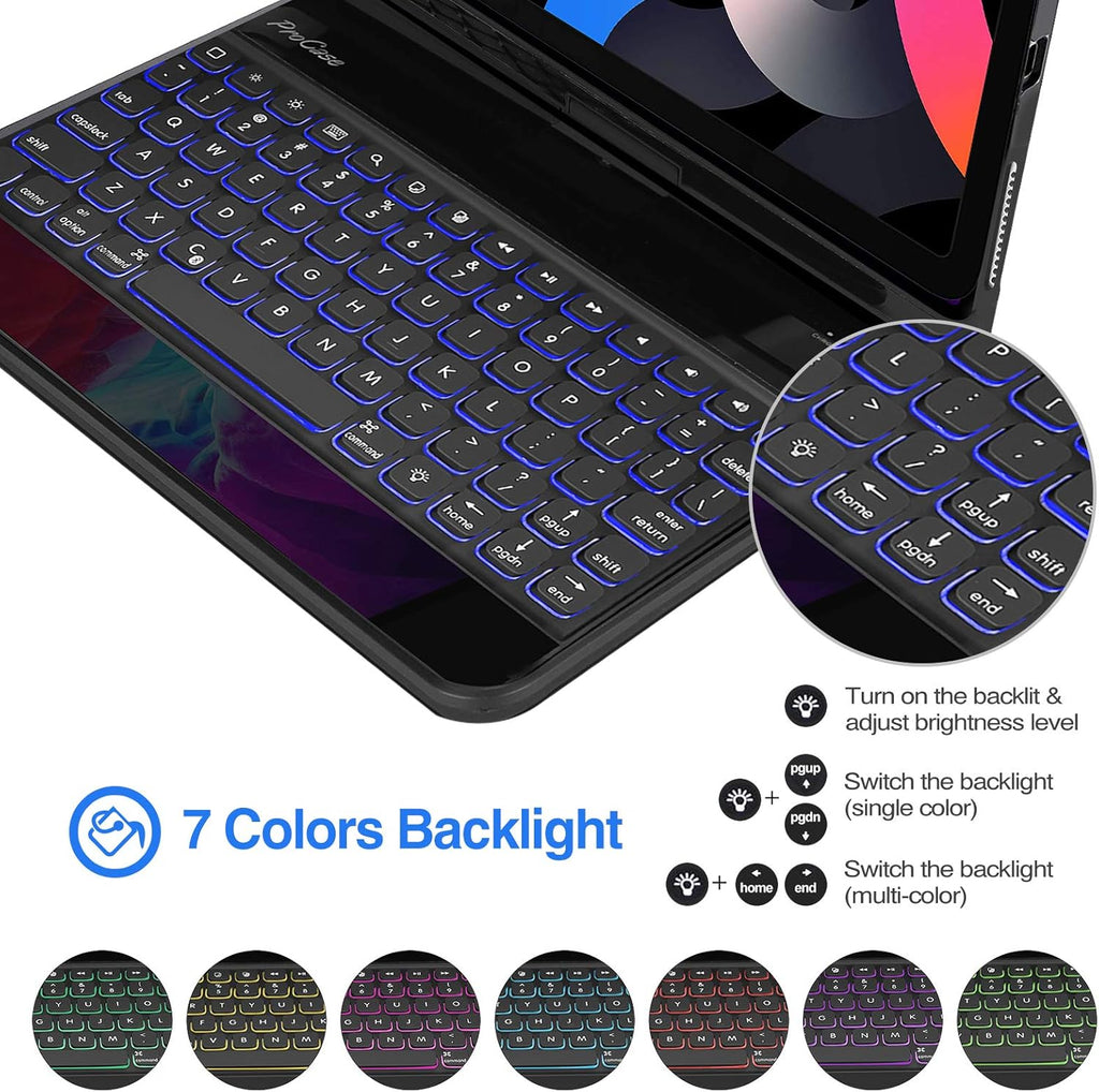 Keyboard Case with 7 Colors Backlit 360 Degree Rotation Black U30900