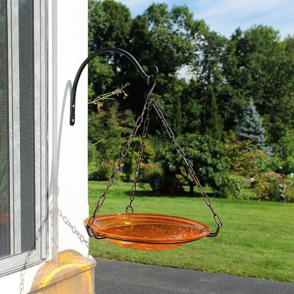 12 in. Mandarin Crackle Birdbath with Tripod Stand D2022