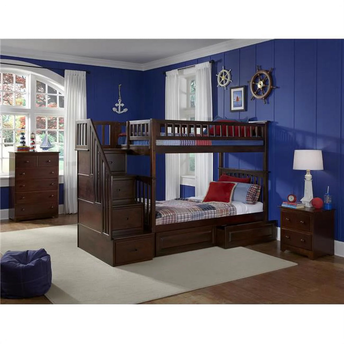 Antique Walnut Twin Over Full Size Bunkbed with Drawers T32612