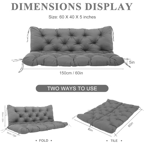 Grey 60 inch 2-3 Seater Waterproof Patio Swing Cushions with Backrest Ties W4155