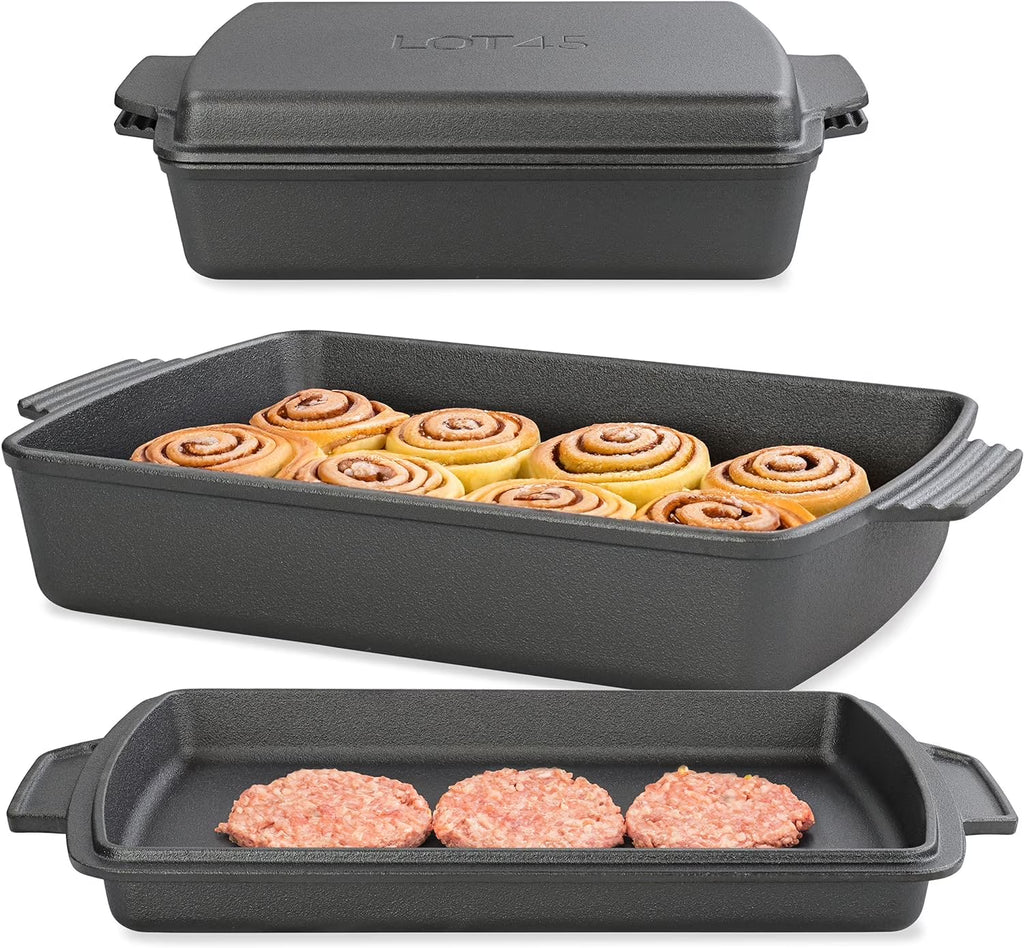 Cast Iron Casserole Dish With Lid 6 Quart Preseasoned 2 In 1 Cookware Set D418