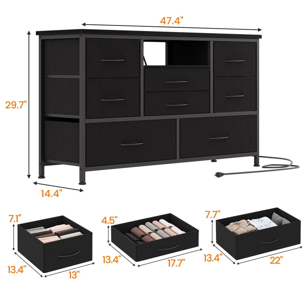 Rustic Brown 8 Drawer Dresser TV Stand with Outlet and LED Lights K76989