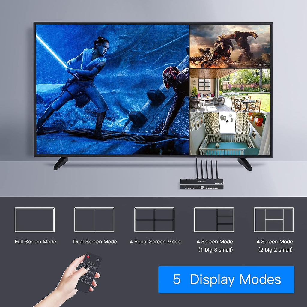 HDMI Multiviewer Switch 4x1, 4 in 1 Out with Loop, Audio Extractor, 1080p U279