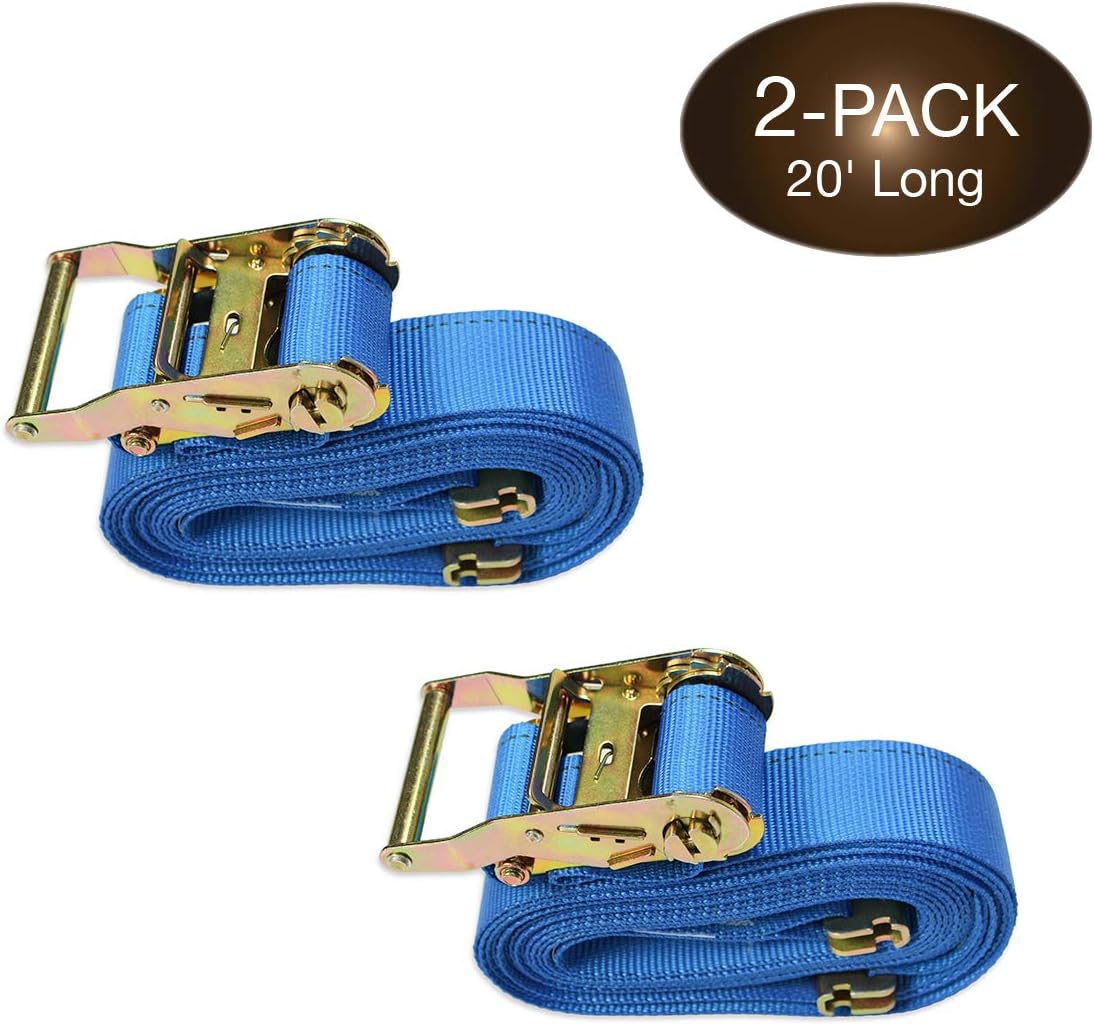 E Track Ratcheting Cargo Tie-Down Straps, Blue Polyester, 2 x 20' A480
