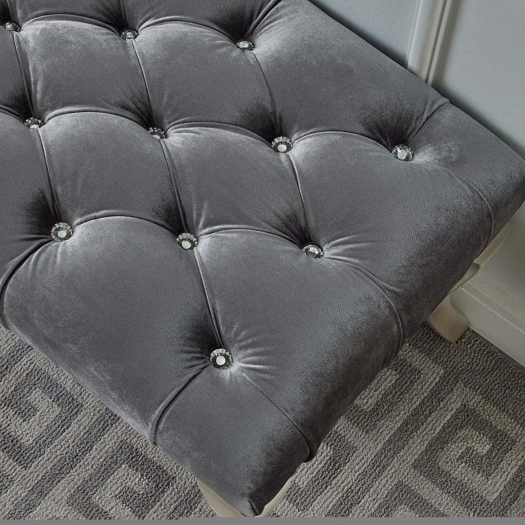 Gray Fabric Upholstered Bench with Nailhead R60506