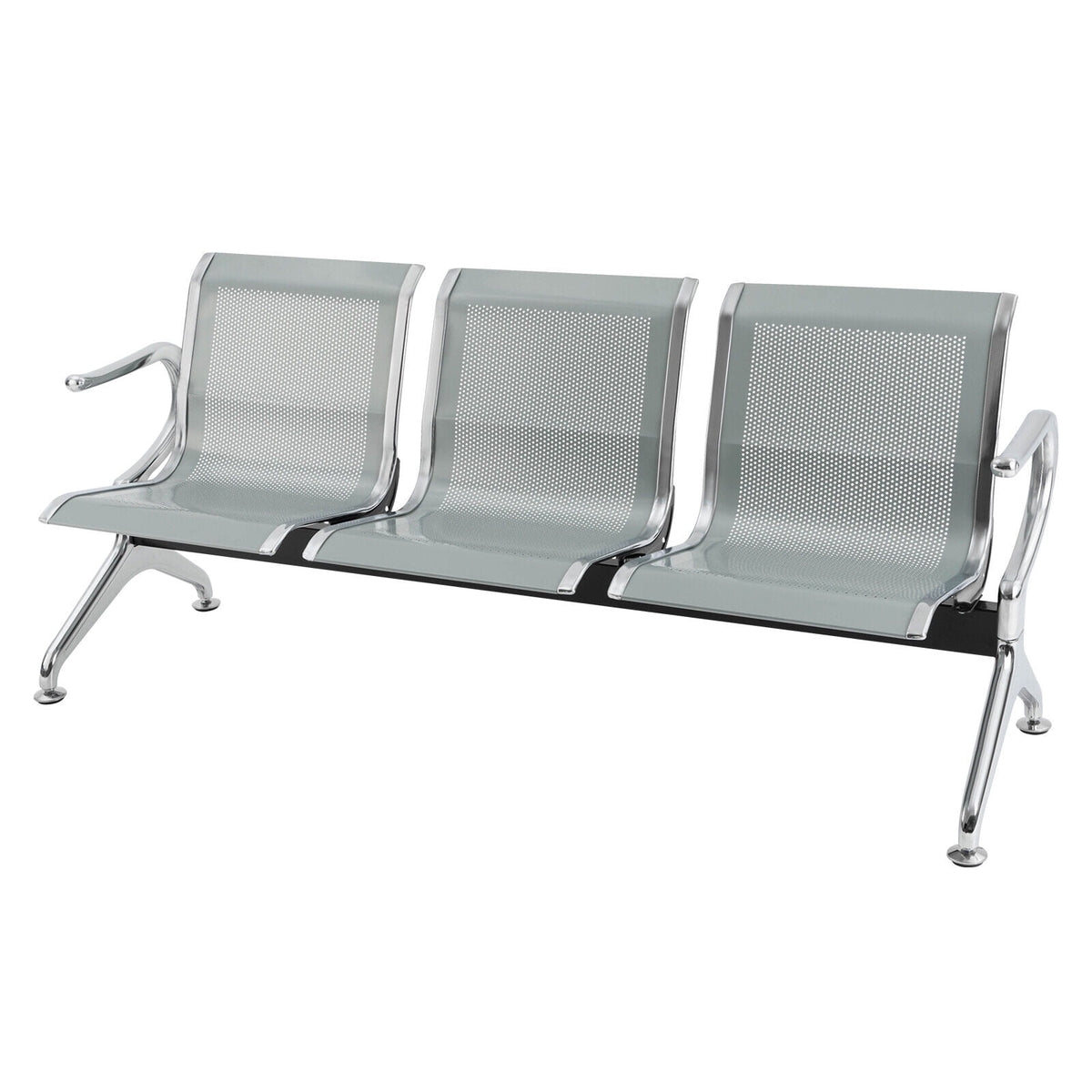 3 Seats Waiting Room Chair Bench Silver N42254