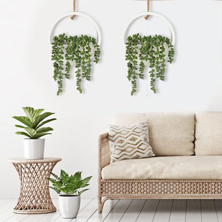 2 Pcs Artificial Hanging Succulents Plants in Pot with Lanyard J2393