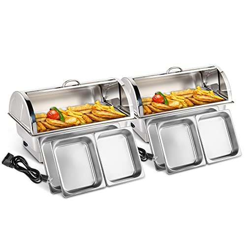 Electric 9 QT Stainless Steel Chafing Dish Buffet Set with 2 Detachable Food Pans V972