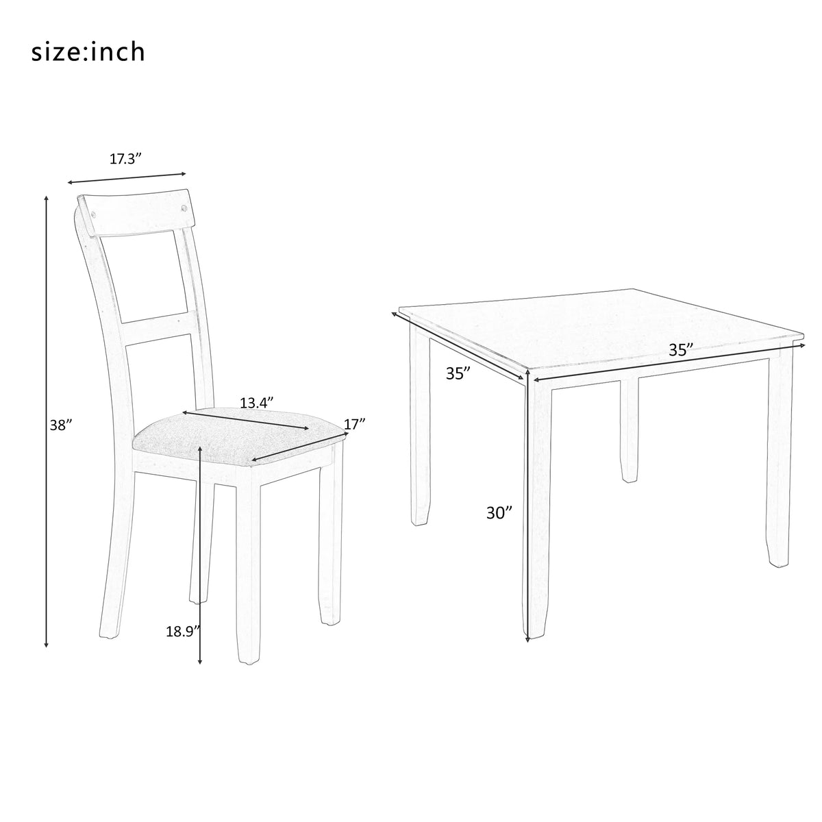 5-Piece Grey Dining Table Set with 4 Cushioned Chairs G734
