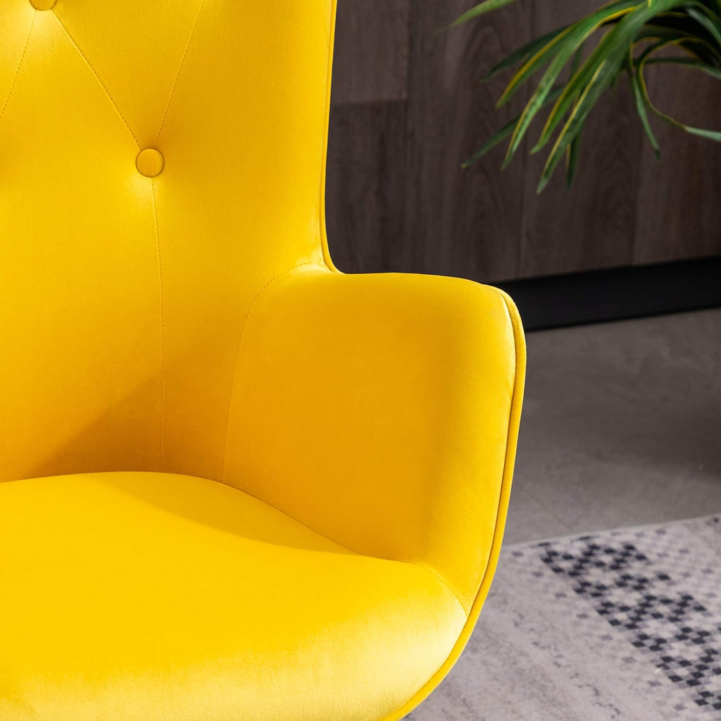 Yellow Velvet Tufted Button Accent Chair K819