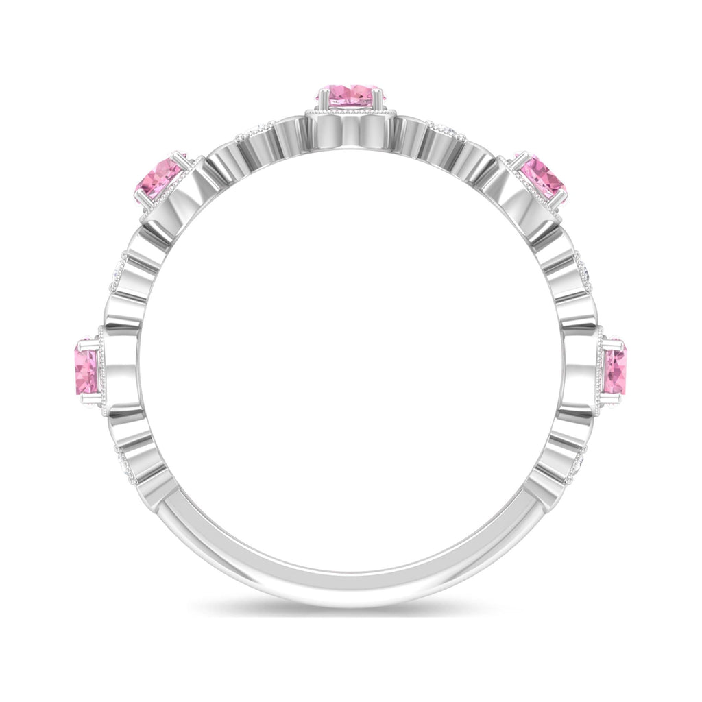 Pink Tourmaline and Diamond Half Eternity Ring, 925 Sterling Silver, US 4.00 Y4857