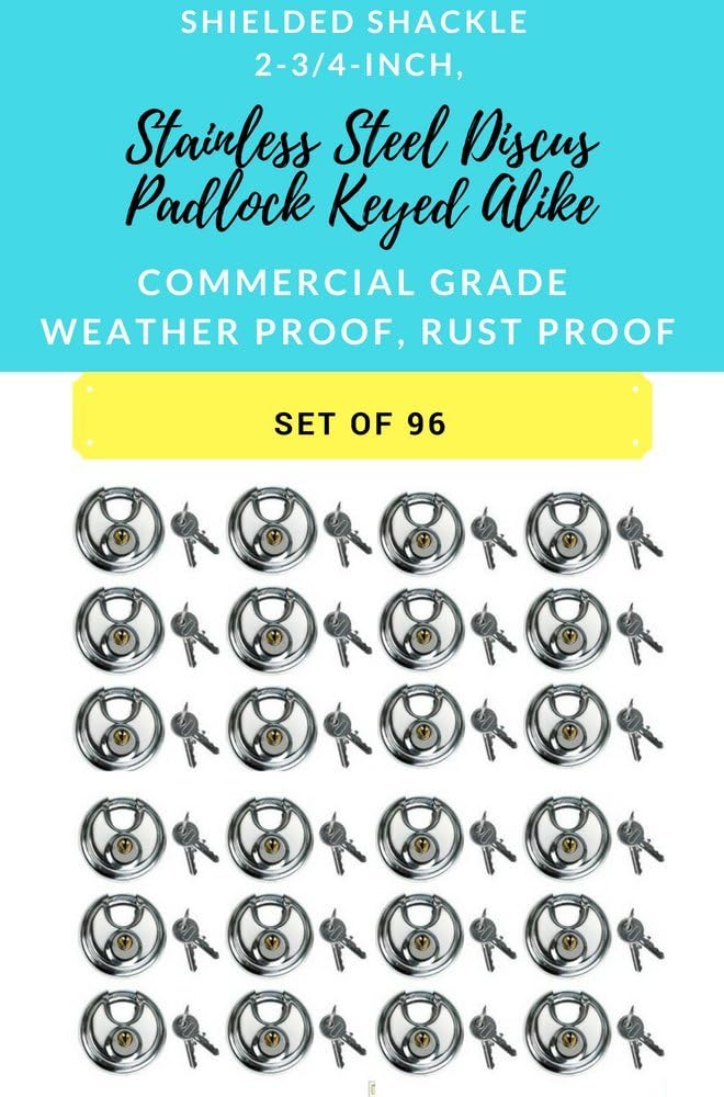 Set of 96 Round Disc Padlocks Keyed Alike 70mm Stainless Steel O8262