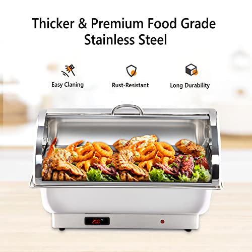 Electric 9 QT Stainless Steel Chafing Dish Buffet Set with 2 Detachable Food Pans V972