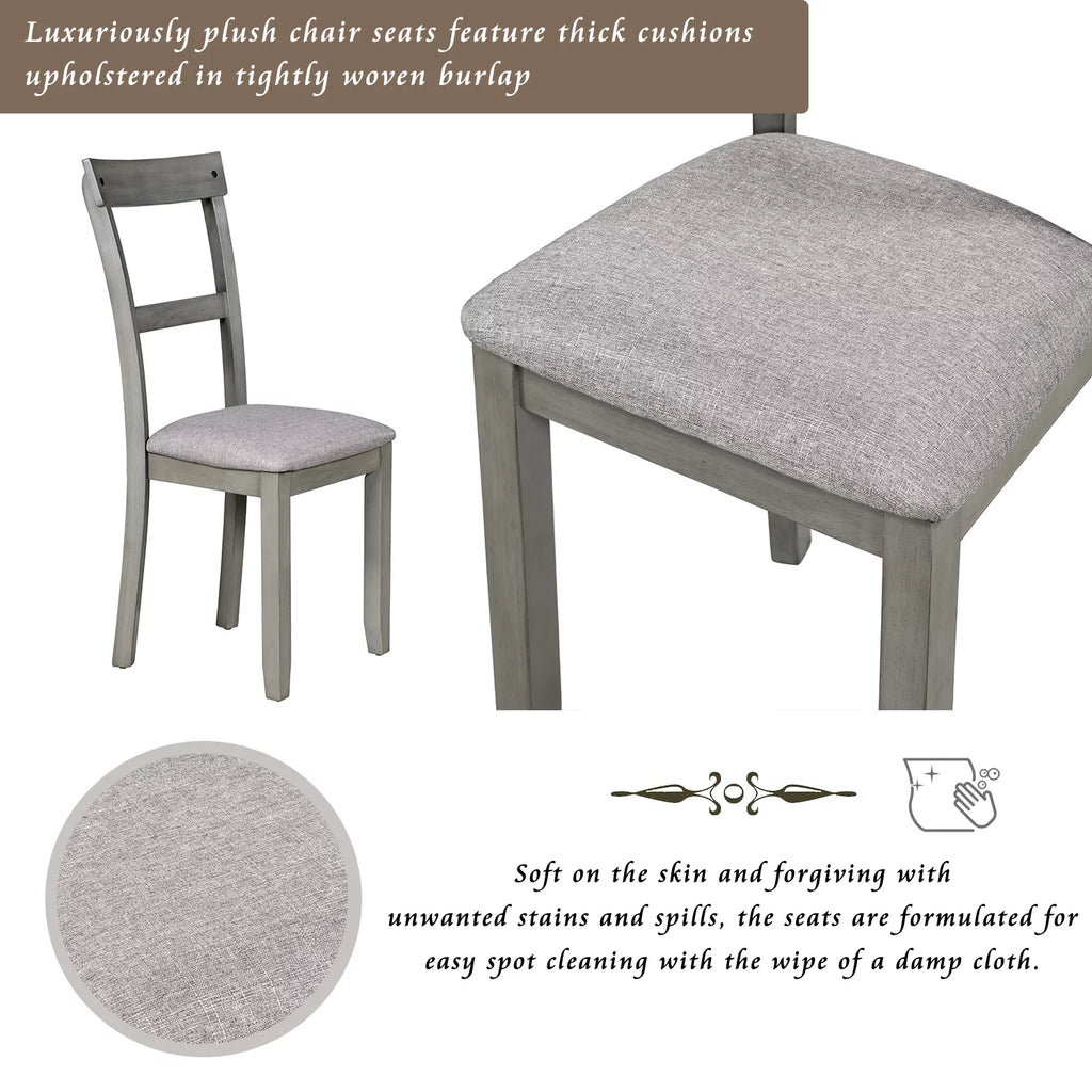 5-Piece Grey Dining Table Set with 4 Cushioned Chairs G734
