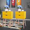 Set of 2 Nightstand with 2 Storage Drawer Solid Wood Side End Table Yellow J77810