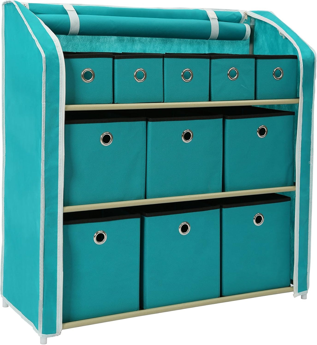 Turquoise 11 Drawers Storage Chest with Metal Frame F58126
