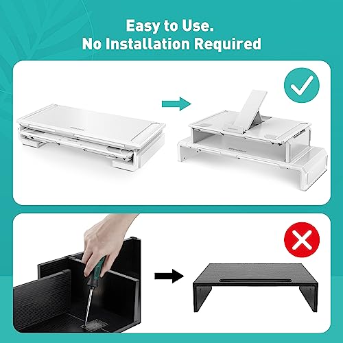 Black Dual Monitor Stand Riser with Drawer O117
