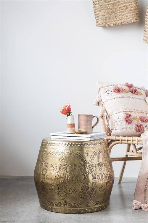 Antique Brass Metal Drum Table Z6420