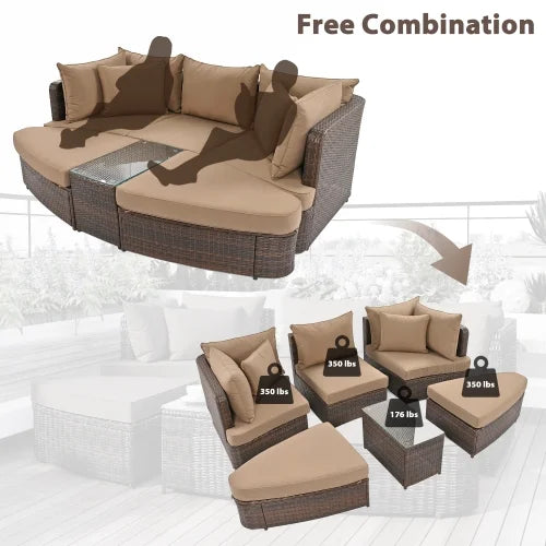 6 Piece PE Wicker Rattan Patio Sofa Set with Coffee Table Q367