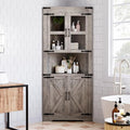 White Tall Corner Cabinet with Barn Door and Adjustable Shelves S7481
